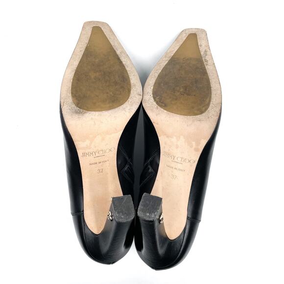 Jimmy Choo Merche Booties Black Soft Leather Low-Cut Square Toe Heels Sz 37 / 7 - Picture 10 of 11